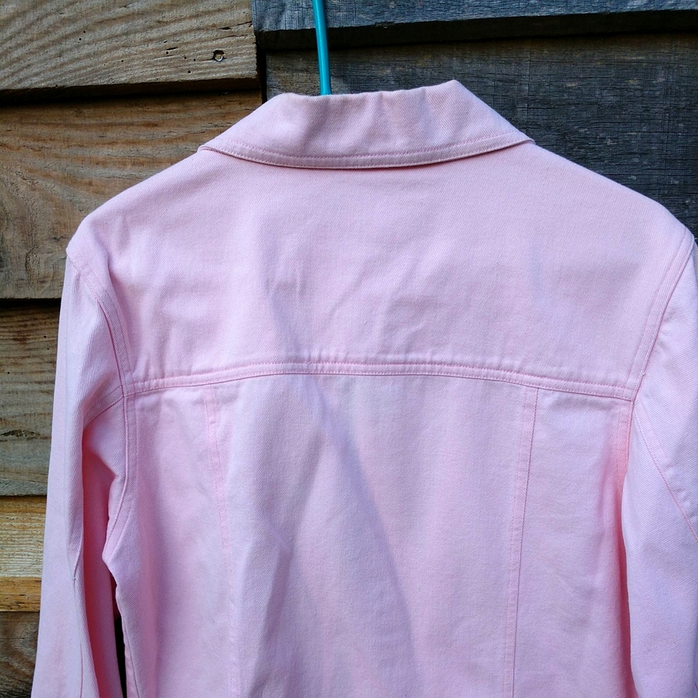 Pink Denim Jacket Embroidered Front Medium Purchased in Caribbean EUC - Picture 8 of 13